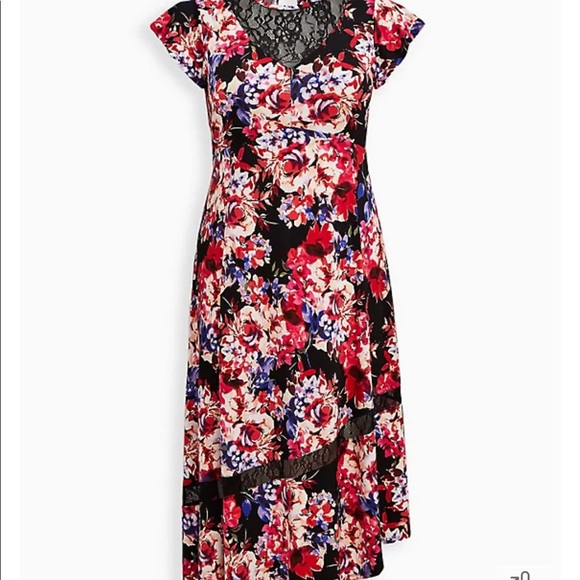 TORRID SKATER MIDI DRESS - STUDIO KNIT LACE FLORAL BLACK SIZE 3X NWT - Picture 5 of 5